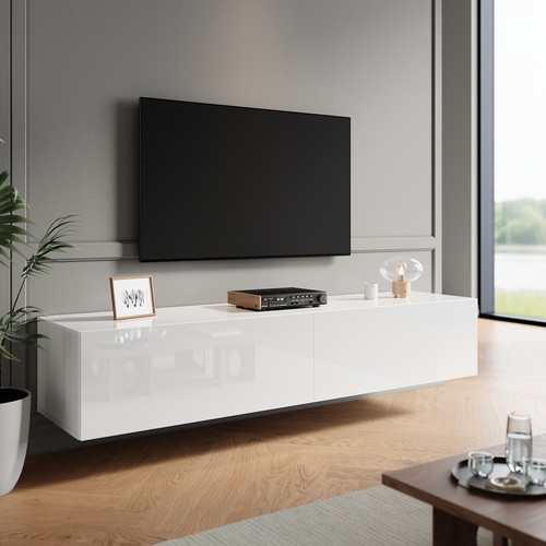 160cm white floating unit - tv,